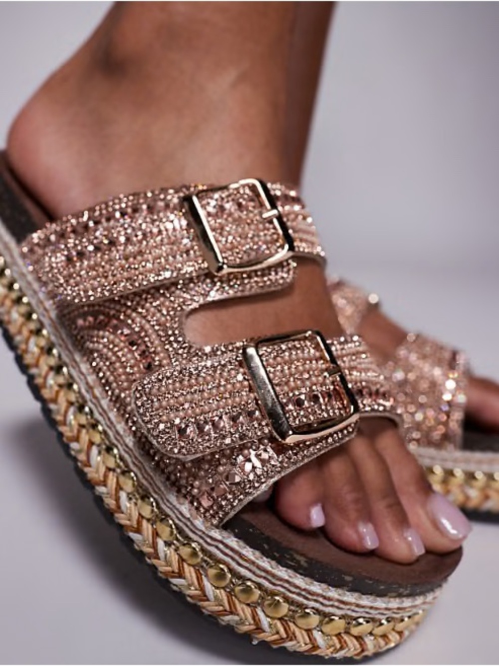 Azalea Wang size 10 Sparkling Rose Gold Double-Buckle Platform Sandal